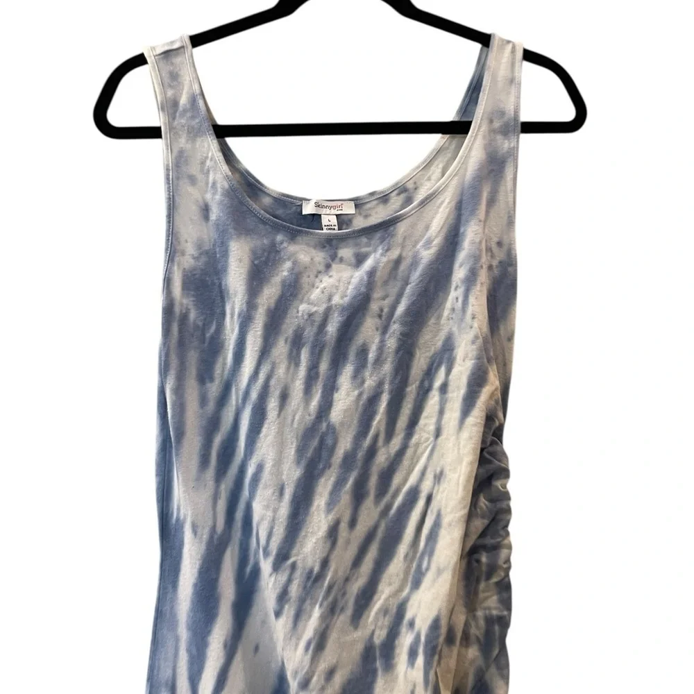 Skinnygirl Connie Women’s Side Ruched Midi Tank Dress Blue Tie Dye Size: Large - Picture 5 of 13